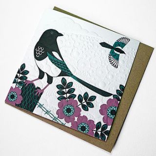 hand embossed magpie card by linokingcards