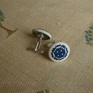 cross stitch button cufflinks by handstitched with love