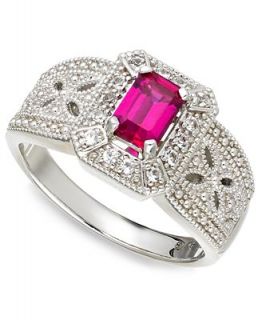 Sterling Silver Ring, Emerald Cut Ruby (3/4 ct. t.w.) and White Sapphire (1/6 ct. t.w.) Ring   Rings   Jewelry & Watches