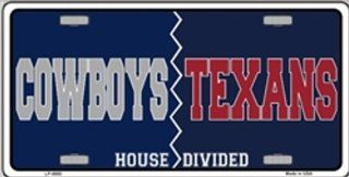 Cowboys vs Texans House Divided Football Metal License Plate Auto Tag Sign Automotive