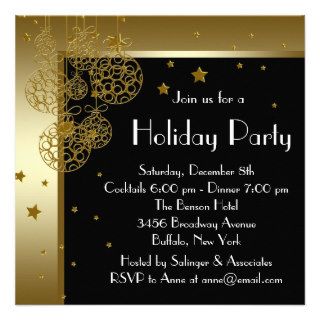 Elegant Black Gold Tree Ornament Christmas Party Custom Invitation