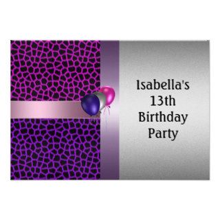 13th Birthday Purple Pink Black Pattern & Balloons Personalized Announcements
