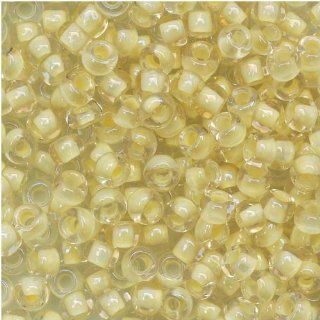 Toho Round Seed Beads 8/0 #182 'Luster Crystal/Opaque Yellow Lined' 8 Gram Tube