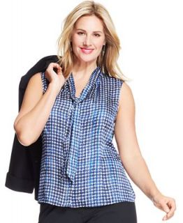 Tahari by ASL Plus Size Sleeveless Houndstooth Tie Front Blouse   Suits & Suit Separates   Women