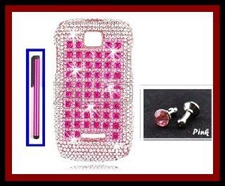 Diamonds Rhinestones for Motorola WX430 Theory (BoostMobile) Glossy Diamonds Bling Hot Pink Patterns Design Snap on Case Cover Front/Back + Hot Pink Stylus Touch Screen Pen + One FREE Pink 3.5mm Bling Headset Dust Plug Cell Phones & Accessories