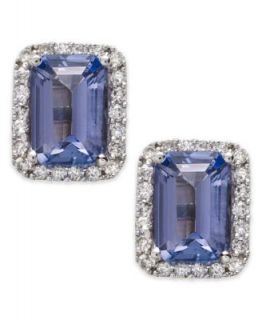 14k White Gold Tanzanite (1 1/3 ct. t.w.) and Diamond (1/5 ct. t.w.) Emerald Cut Pendant Necklace   Necklaces   Jewelry & Watches