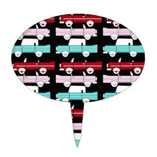 Retro Vintage Cars Pink Red Turquoise Blue Hot Rod Cake Topper