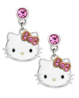 Hello Kitty Sterling Silver Crystal and Enamel Charm Drop Earrings   Earrings   Jewelry & Watches