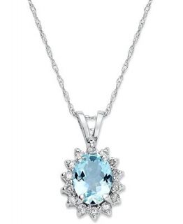 14k White Gold Necklace, Aquamarine (1 1/10 ct. t.w.) and Diamond (1/5 ct. t.w.) Oval Pendant   Necklaces   Jewelry & Watches