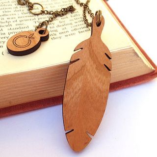 wooden feather necklace by little orange