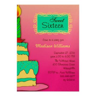 Sweet Sixteen Pink and Purple Birthday Party Personalized Announcements