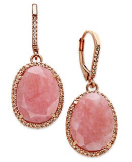 14k Rose Gold over Sterling Silver Earrings, Pink Opal (9 1/5 ct. t.w.) and Diamond (1/6 ct. t.w.) Earrings   Earrings   Jewelry & Watches