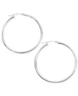 14k White Gold Earrings, Large Polished Hoop   Earrings   Jewelry & Watches