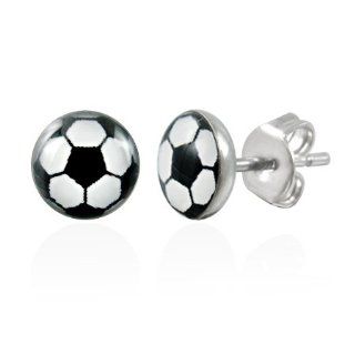 7mm Stainless Steel Soccer Small Stud Earrings Jewelry