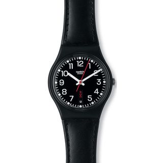 Swatch Men's Originals GB750 Black Leather Quartz Watch with Black Dial Swatch Men's Swatch Watches