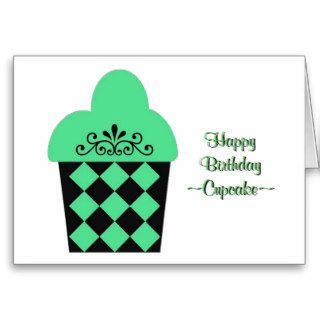 Happy Birthday Cupcake, light green, black cupcake Greeting Card