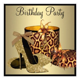Pearls High Heel Shoes Black Gold Womans Birthday Invitations