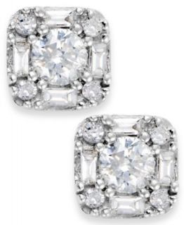 Diamond Earrings, 14k White Gold Diamond Square Cluster Earrings (1/2 ct. t.w.)   Earrings   Jewelry & Watches