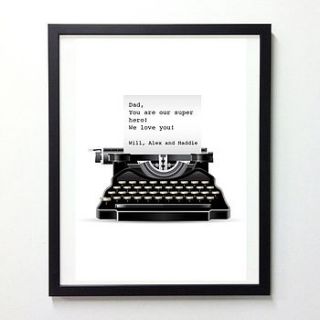 20% off personalised typewriter poster or canvas by i love design