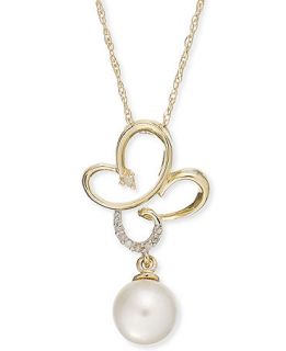14k Gold Necklace, Cultured Freshwater Pearl and Diamond Accent Pendant (7mm)   Necklaces   Jewelry & Watches