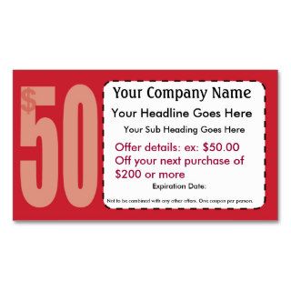 $50.00 Off Coupon Business Card