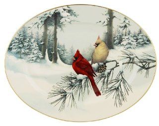 Lenox Winter Greetings Scenic 16 Inch Gold Banded Fine China Oval Serving Platter Lenox Winters Greetings Kitchen & Dining