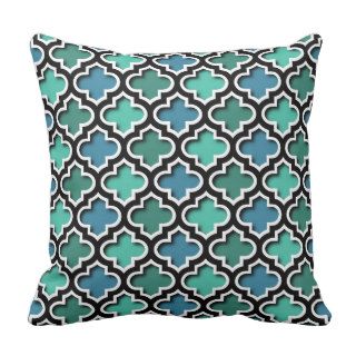 Turquoise Aqua Teal Blue Quatrefoil Mosaic Pattern Throw Pillow
