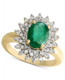 14k Gold Ring, Emerald (1 9/10 ct. t.w.) and Diamond (1/2 ct. t.w.) Three Row   Rings   Jewelry & Watches