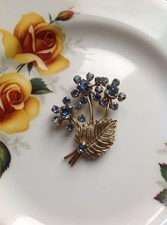 vintage blue stoned flower bouquet brooch by once upon a tea cup