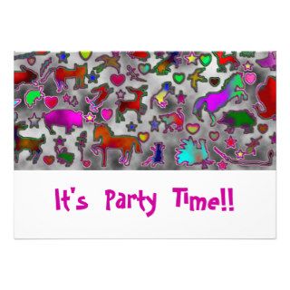 Neon Critters, Stars & Hearts Party Invitations