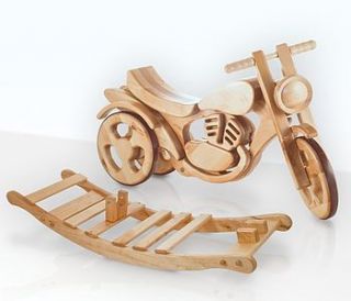 all terrain wooden rocking and ride on bike by hibba toys of leeds