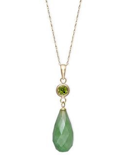 14k Gold Necklace, Jade (8 18mm) and Peridot (1 ct. t.w.) Teardrop Pendant   Necklaces   Jewelry & Watches