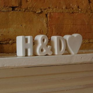 personalised ceramic initials with heart by the gift studio