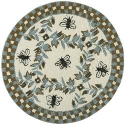 Hand hooked Bees Ivory/ Blue Wool Rug (3' Round) Safavieh Round/Oval/Square
