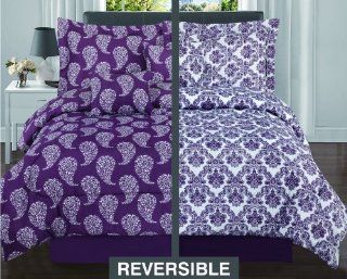 Dhalia 10 Piece Reversible Purple Queen Bed in a Bag  