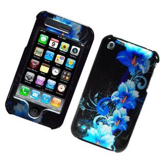 Eagle Cell PIIPH3GG2D169 Stylish Hard Snap On Protective Case for iPhone 3G   Retail Packaging   Four Blue Flowers Cell Phones & Accessories