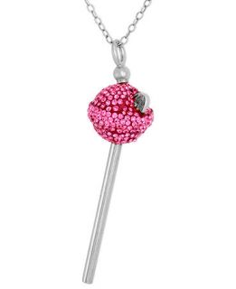 SIS by Simone I Smith Platinum Over Sterling Silver Necklace, Pink Crystal Mini Lollipop Pendant   Necklaces   Jewelry & Watches
