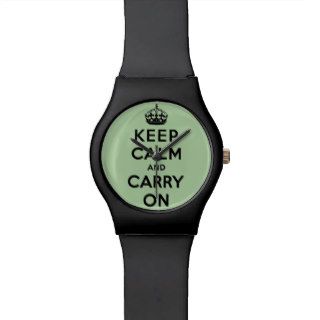 keep calm and carry on    green and black wrist watch