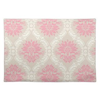 taupe pink and ivory damask design pattern place mats
