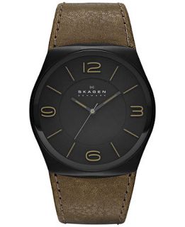 Skagen Denmark Watch, Mens Olive Leather Strap 45mm SKW6042   Watches   Jewelry & Watches