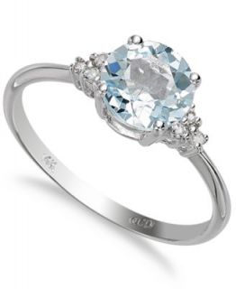 14k White Gold Ring, Aquamarine (1 ct. t.w.) and Diamond (1/8 ct. t.w.) Ring   Rings   Jewelry & Watches