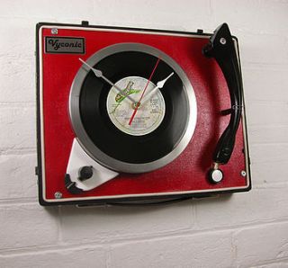 personalised upcycled record player clock by vyconic