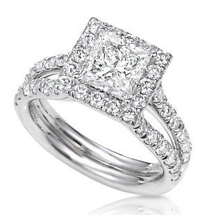 1.25 Ct Women's Square Cushion Genuine Diamond Double Halo Engagement Ring Set in 18k White Gold Jewelry