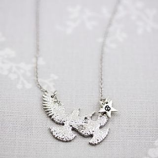 hammered metal bird necklace by j&s jewellery