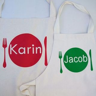 personalised adult and child apron set by littlechook personalised childrens clothing