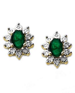 10k Gold Earrings, Emerald (9/10 ct. t.w.) and Diamond Accent Earrings   Earrings   Jewelry & Watches