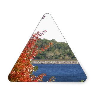 Autumn Red Maple, Blue Mountain Lake Arrowhead Triangle Sticker