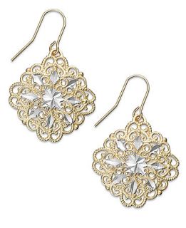 10k Gold and 10k White Gold Earrings, Filigree Diamond Cut Earrings   Earrings   Jewelry & Watches