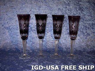 Crystal Purple Red Flute Glasses, Set Of 4 Free Ship. YJ164 PUR ITE Kitchen & Dining