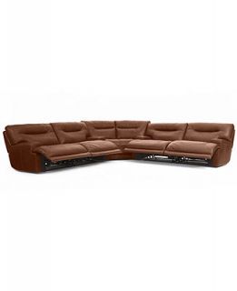 Ricardo Leather Reclining Sectional Sofa, 3 Piece Power Recliner (2 Sofas and Wedge) 146W X 146D X 38H   Furniture